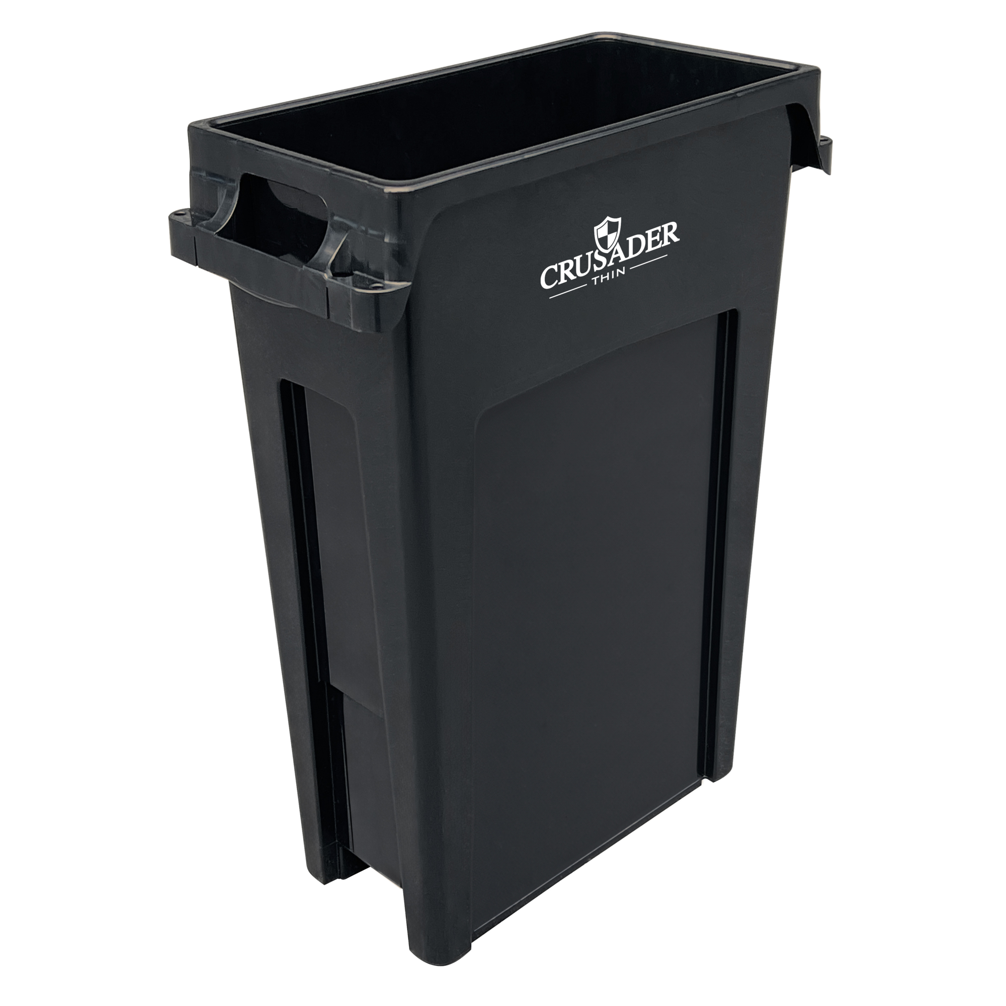 Crusader Thin Contianer, 23 Gallon, 22"D x 11"W x 30"H, Polypropylene, Black, NSF, Made in USA